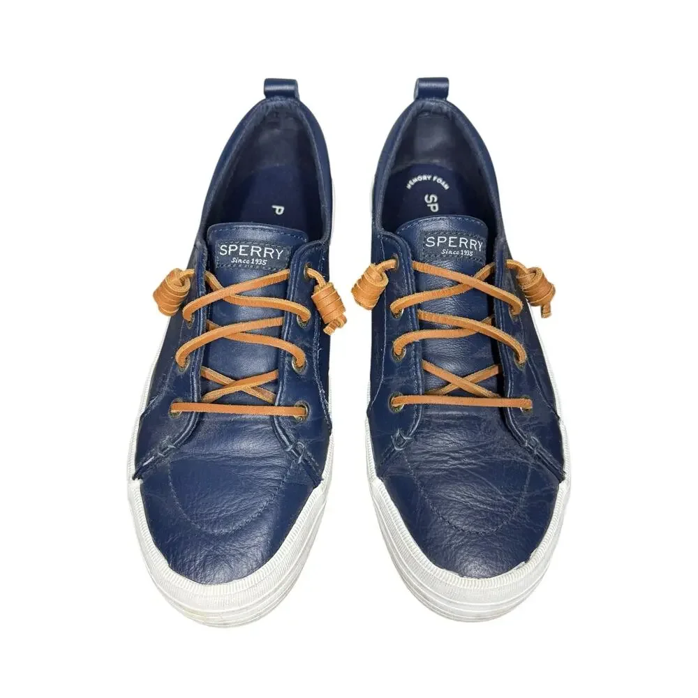 Sperry Crest Vibe Navy Leather Slip On Platform Loafer Sneakers Women's Size 9